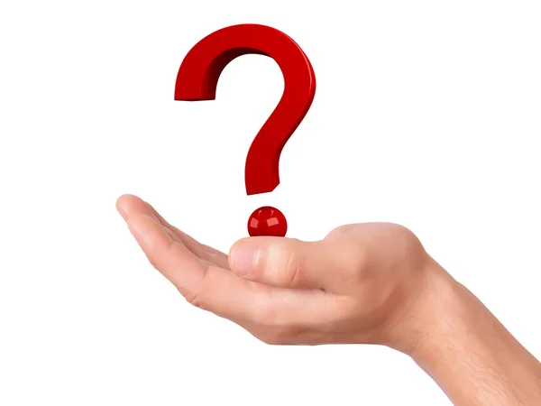 Hand holding question mark on a white background — Stock Photo, Image