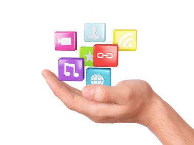 uygulama yazılım simgeleri ile el. sosyal medya kavramı