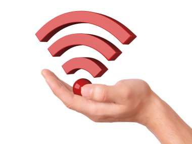 el WiFi sembolü beyaz arka plan üzerinde tutarak