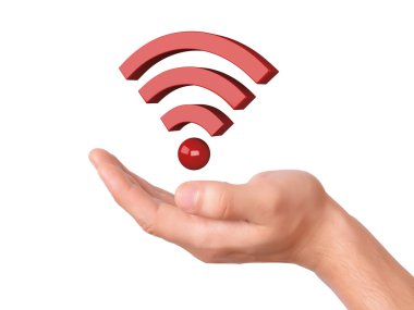 el WiFi sembolü beyaz arka plan üzerinde tutarak