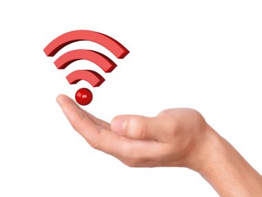 el WiFi sembolü beyaz arka plan üzerinde tutarak