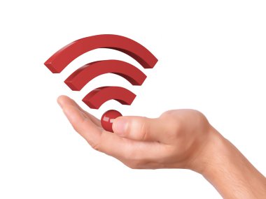 el WiFi sembolü beyaz arka plan üzerinde tutarak