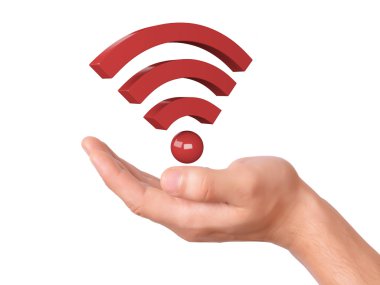 el WiFi sembolü beyaz arka plan üzerinde tutarak