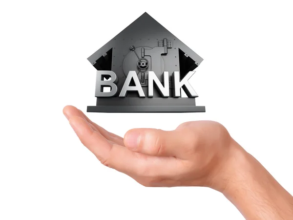 Hand met bank veilig op witte achtergrond — Stockfoto