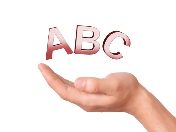 Hand som håller bokstäver abc symbol på vit bakgrund — Stockfoto