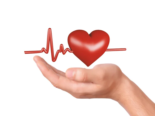 Mâna ţine inima roşie. Conceptul de sănătate și medicină — Fotografie, imagine de stoc