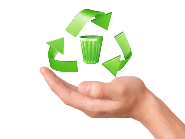 Hand mit grünem Recycling-Symbol — Stockfoto