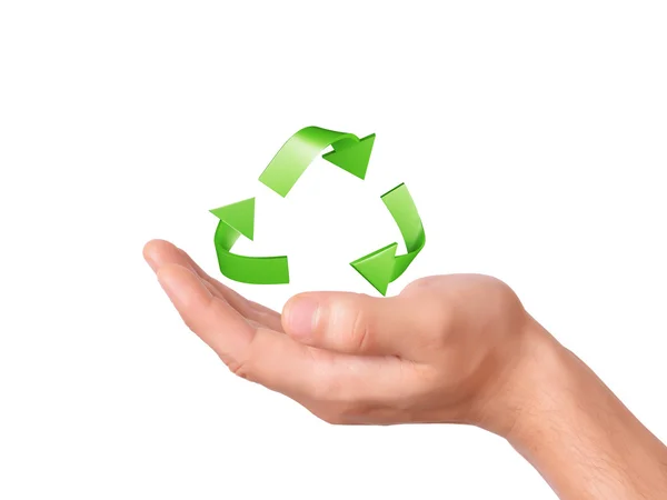 Hand bedrijf groene recycling symbool — Stockfoto