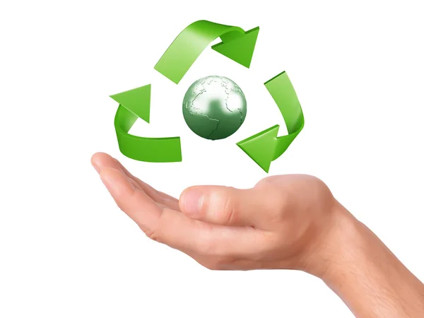 Hand mit grünem Recycling-Symbol — Stockfoto