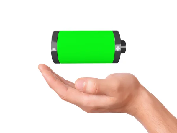 Hand hold full battery 3d icon — Stock Photo, Image