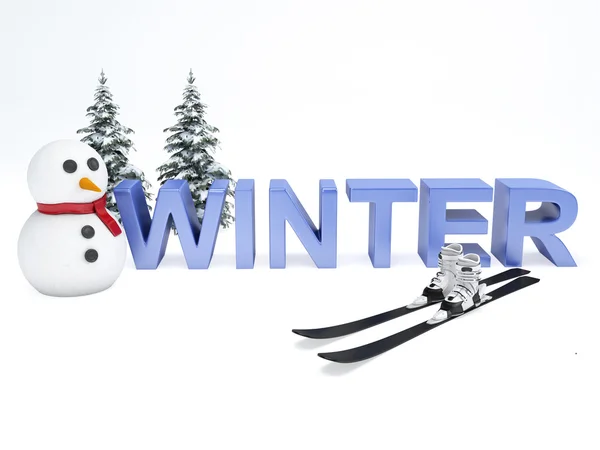 Snowman and winter text. vacation concept on white background — Stock Photo, Image