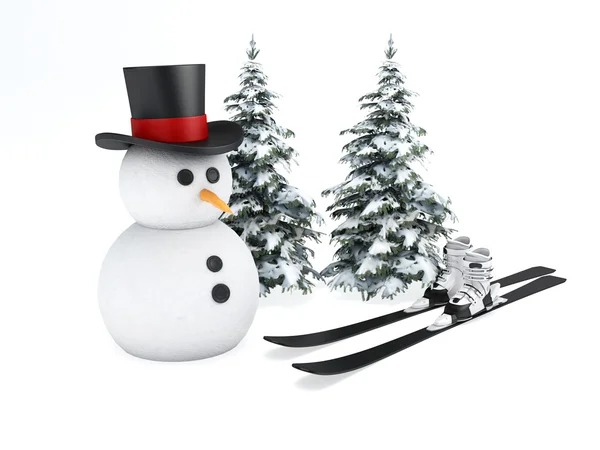 Snowman 3d. winter concept on white background — Stock Photo, Image