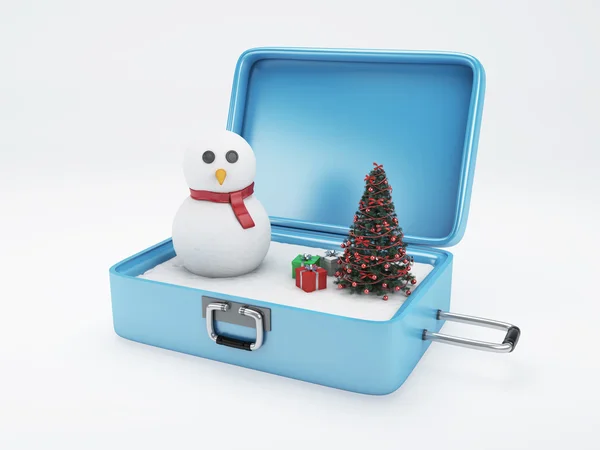 Cestovní kufr. Zimní dovolená, svátky koncepce. — Stock fotografie