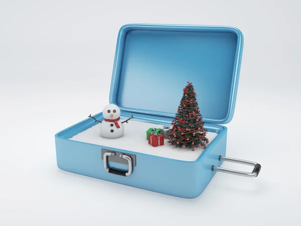 Cestovní kufr. Zimní dovolená, svátky koncepce. — Stock fotografie