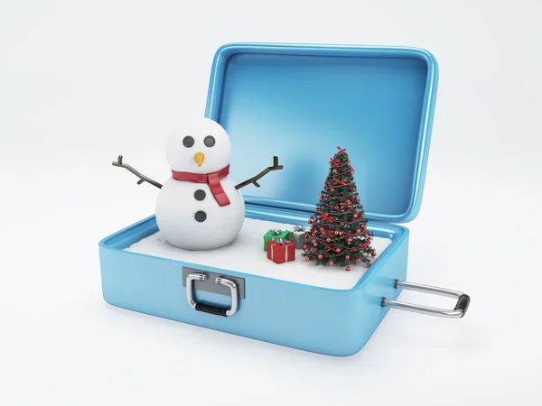 Podróży walizkę. Ferie zimowe, wakacje koncepcja. — Zdjęcie stockowe