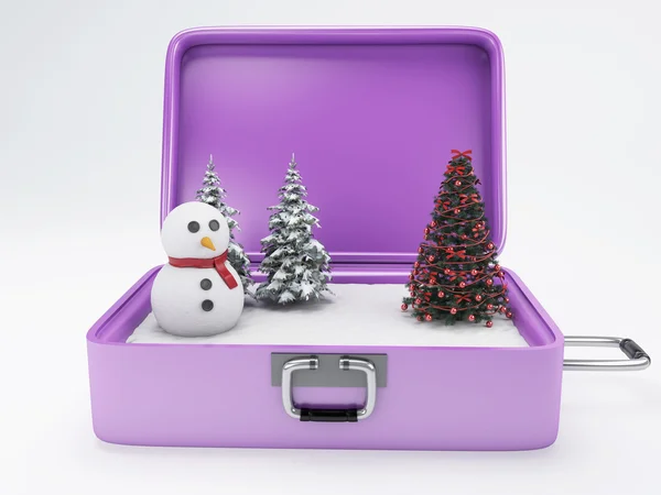 Une valise de voyage. concept de vacances d'hiver . — Photo