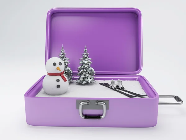 Cestovní kufr. Zimní dovolená koncept. — Stock fotografie
