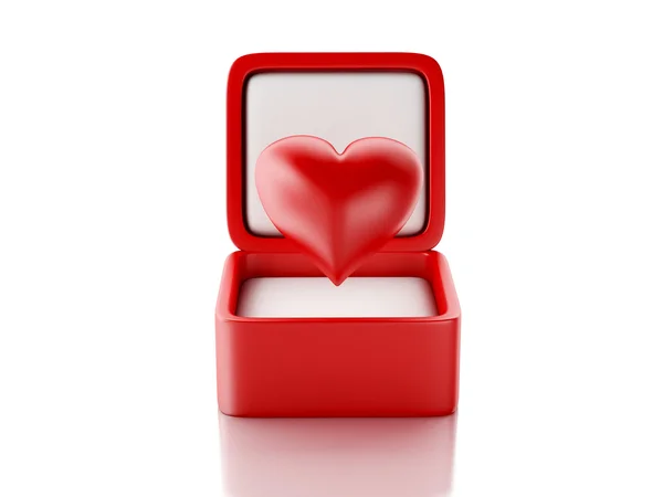Красные сердца в подарочной коробке. концепция любви. 3d иллюстрация — стоковое фото