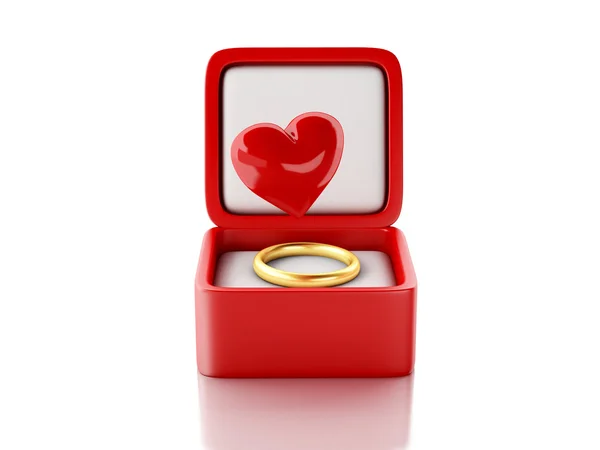 Red hearts in a gift box. love concept. 3d illustration — Stock Photo, Image