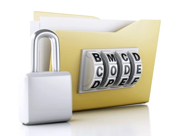 Folder and lock. Data security concept. 3d illustration — Stock Photo, Image