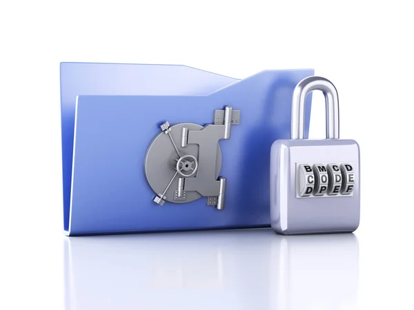 Folder and lock. Data security concept. 3d illustration — Stock Photo, Image