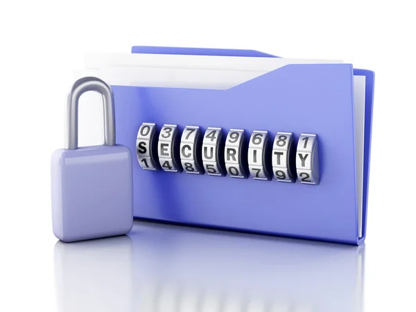 Folder and lock. Data security concept. 3d illustration — Stock Photo, Image