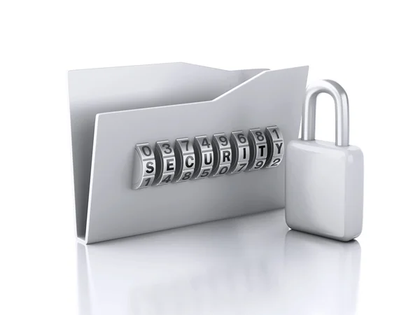 文件夹和锁。数据安全概念。3d 图 — 图库照片