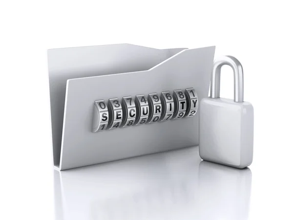 Folder and lock. Data security concept. 3d illustration — Stock Photo, Image