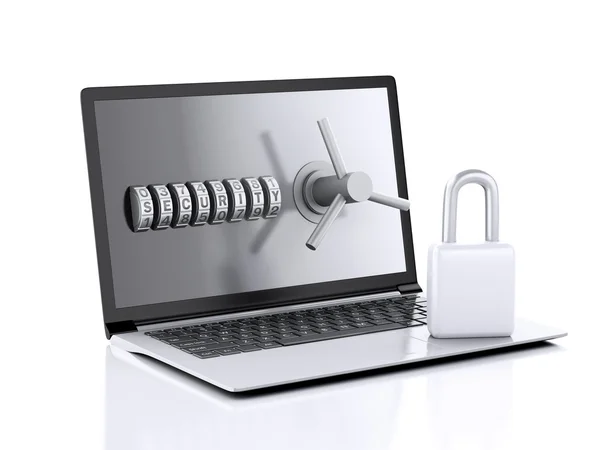 Laptop and combination Lock. Data security concept. — Stock Photo, Image