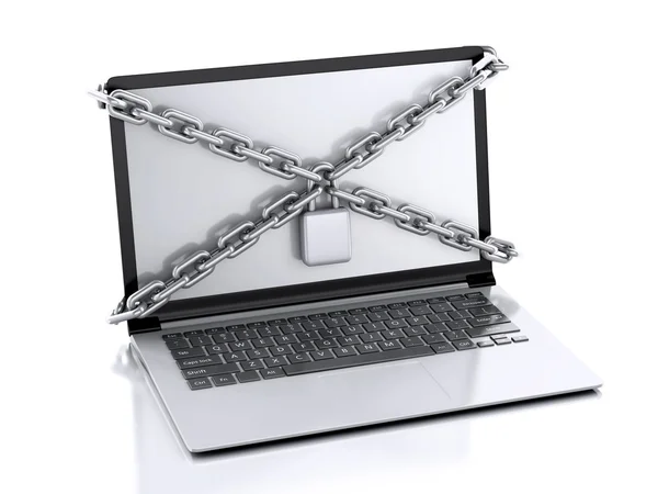 Laptop med lås och kedja. Data säkerhetskoncept. — Stockfoto