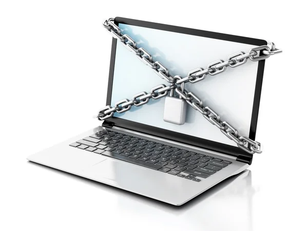 Laptop with lock and chain. Data security concept. — Stock Photo, Image