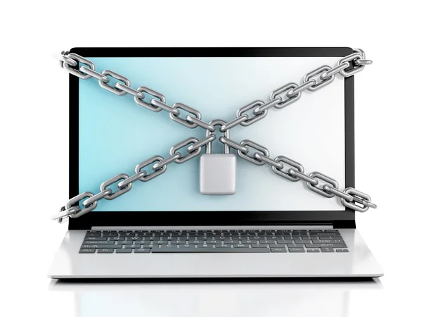 Laptop med lås och kedja. Data säkerhetskoncept. — Stockfoto