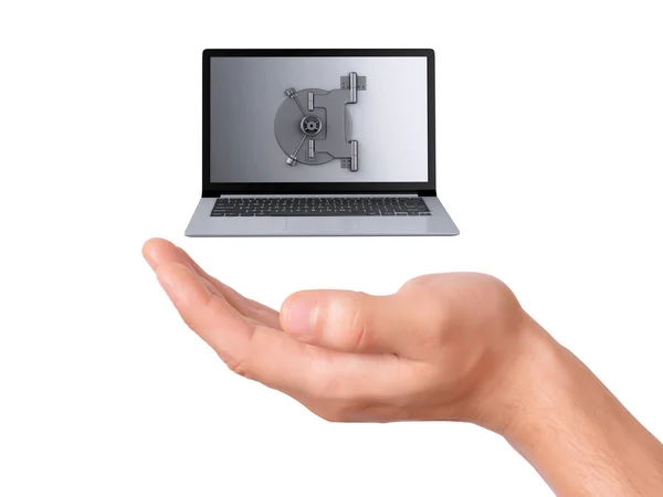 Hand hold security Laptop. Data security concept. — Stock Photo, Image