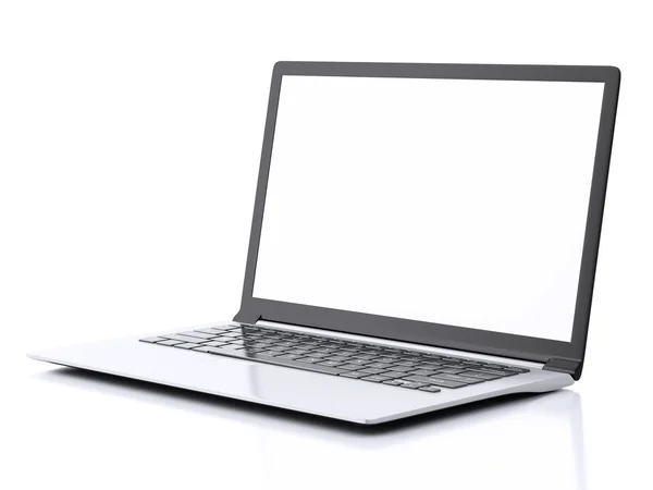 Σύγχρονου φορητού υπολογιστή με λευκή οθόνη. 3D απεικόνιση — Φωτογραφία Αρχείου
