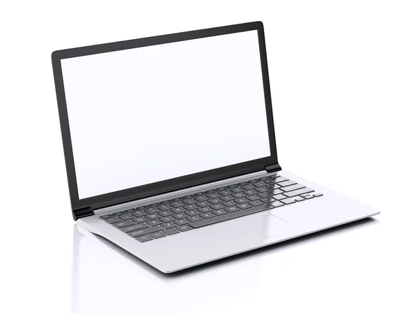 Modern Laptop med vit skärm. 3D illustration — Stockfoto