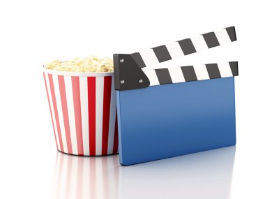 3D Sinema clapper ve patlamış mısır