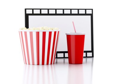 patlamış mısır, içki ve film reel. illüstrasyon