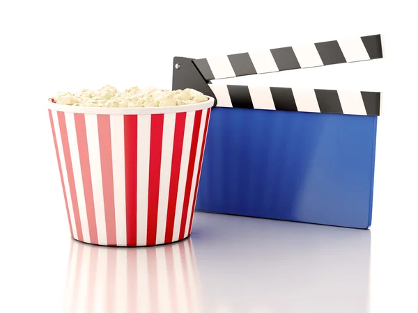 Трехмерный кинохлопок и попкорн — стоковое фото
