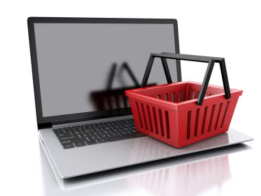 3D alışveriş sepeti. Online alışveriş kavramı