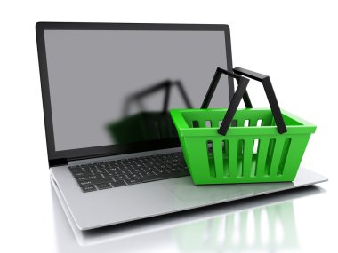 3D alışveriş sepeti. Online alışveriş kavramı