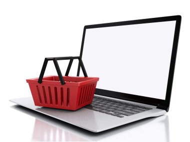 3D alışveriş sepeti. Online alışveriş kavramı