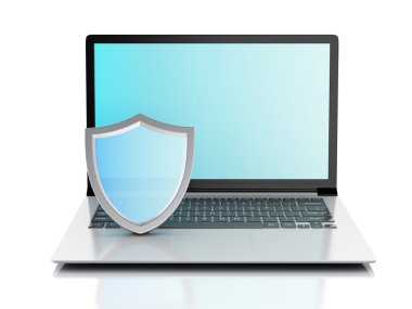 3D dizüstü ile kalkan. Internet security, virüsten koruma kavramı