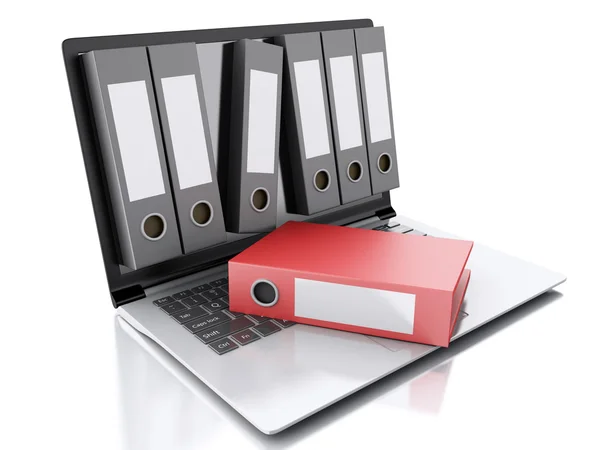 3d Laptop and files. isolated white background — Stock Photo, Image