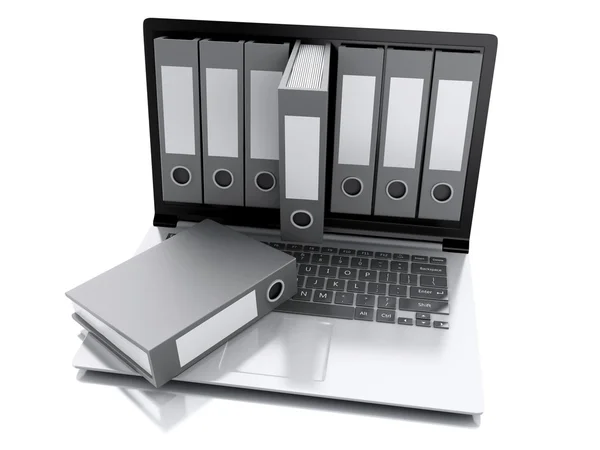 3d Laptop e arquivos. fundo branco isolado — Fotografia de Stock