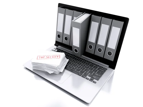 3D laptop i tajne folderu. Koncepcja bezpieczeństwa danych — Zdjęcie stockowe