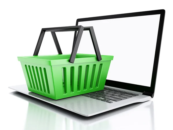 3D Shopping korg. Online shopping koncept — Stockfoto
