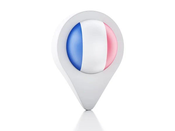 3d 地图指针在白色背景上的法国国旗图标 — 图库照片