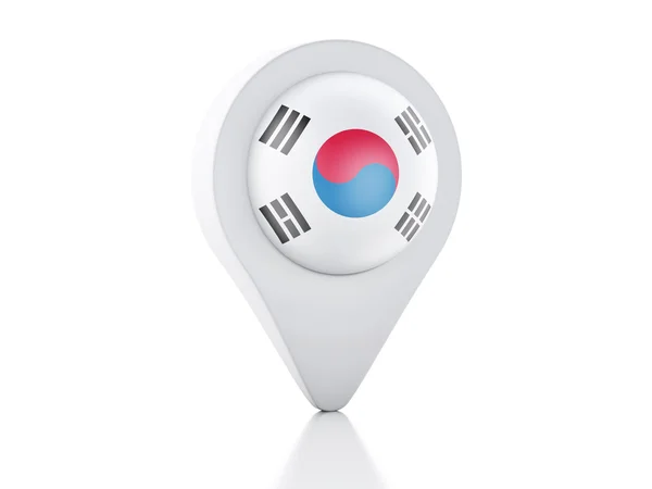 3D Kartenzeiger Südkorea Flagge Symbol auf weißem Hintergrund — Stockfoto