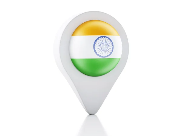 3d 地图指针印度国旗在白色背景上的图标 — 图库照片