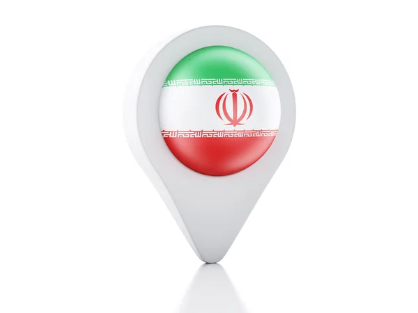 3D harita işaretçi Iran bayrağı simgesi beyaz arka plan üzerinde — Stok fotoğraf